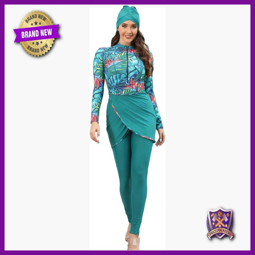 Long Sleeve Burkini Swim Set with Built-in Bra, UPF 15 Protection